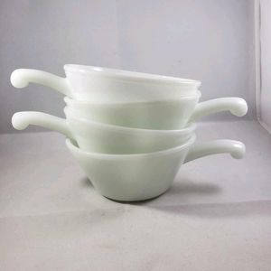 Anchor Hocking Fire King Vintage Milk Glass Soup Bowl with handle. Set o…